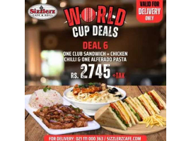 Sizzlerz Cafe & Grill World Cup Deal 6 For Rs.2745/- +Tax